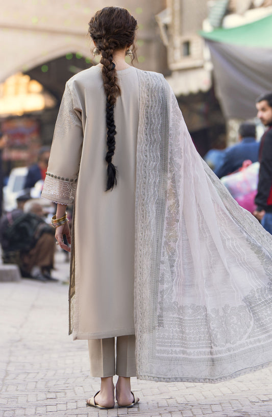 Bazaar by Casual Lite Embroidered Lawn Stitched 3 Piece Suit - D-07 - CL25BSV2 - Beige - Summer Collection