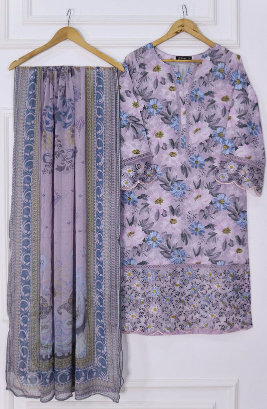 Emerge Embroidered Lawn Stitched 3 Piece Suit - D-07 - EM25CL3 - Purple - Summer Collection