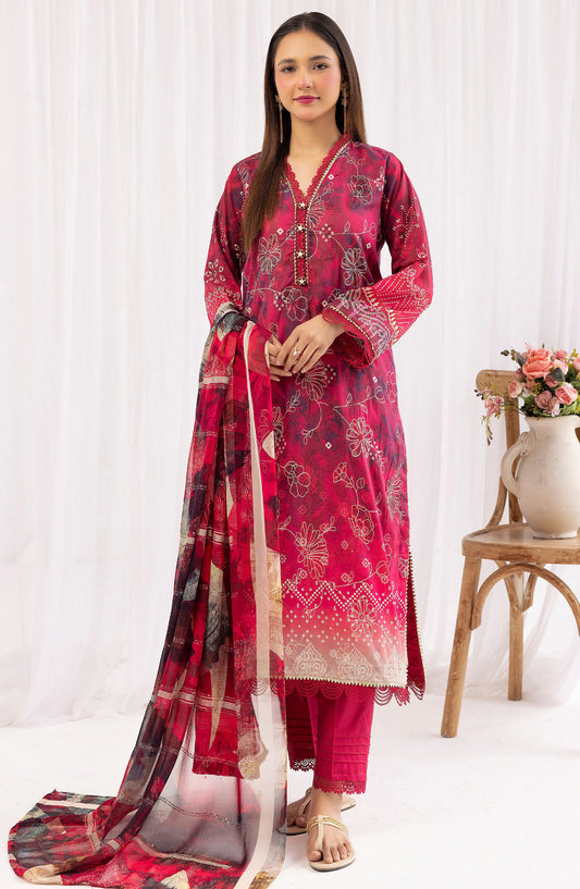 Minha Mahees by Riaz Arts Chikankari Lawn Unstitched 3 Piece Suit - D-07 - RA25MMC - Pink - Summer Collection
