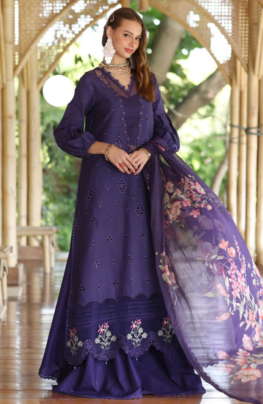 Noor by Saadia Asad Embroidered Lawn Unstitched 3 Piece Suit - D-07 B - SA25NELP - Blue - Summer Collection