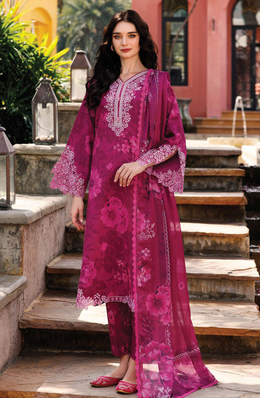 Aurea by Farasha Embroidered Lawn Unstitched 3 Piece Suit - D-07 Fuchia Flare - FSH25AEL - Purple - Summer Collection