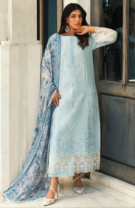 Zainab Chottani Chikankari Lawn Unstitched 3 Piece Suit - D-07B Liyah - ZBC25CL - Blue - Summer Collection