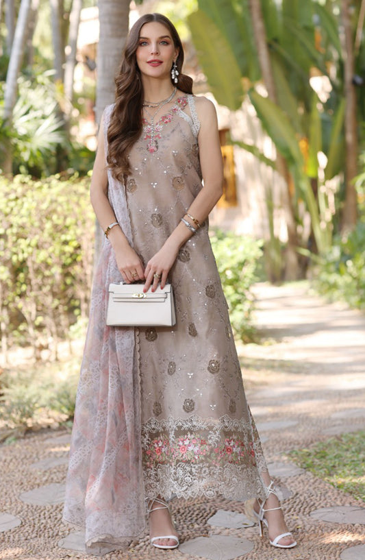 Noor by Saadia Asad Embroidered Lawn Unstitched 3 Piece - D-08-B - SA25ELL - Beige - Summer Collection