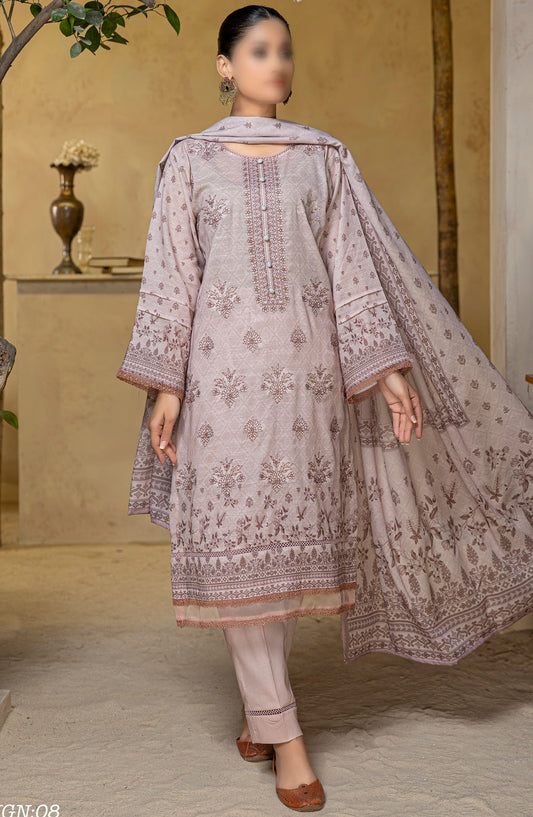 Tabeer by Al Karim Embroidered Lawn Unstitched 3 Piece Suit - D-08 - ALK25TFL - Beige - Summer Collection