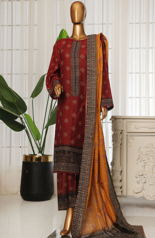 Bin Saeed Printed Lawn Stitched 3 Piece Suit - D-08 - BS25EPLV4 - Red - Summer Collection