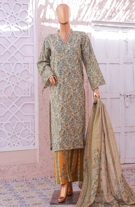 Bin Saeed Printed Lawn Stitched 3 Piece Suit - D-08 - BS25EPLV5 - Grey - Summer Collection