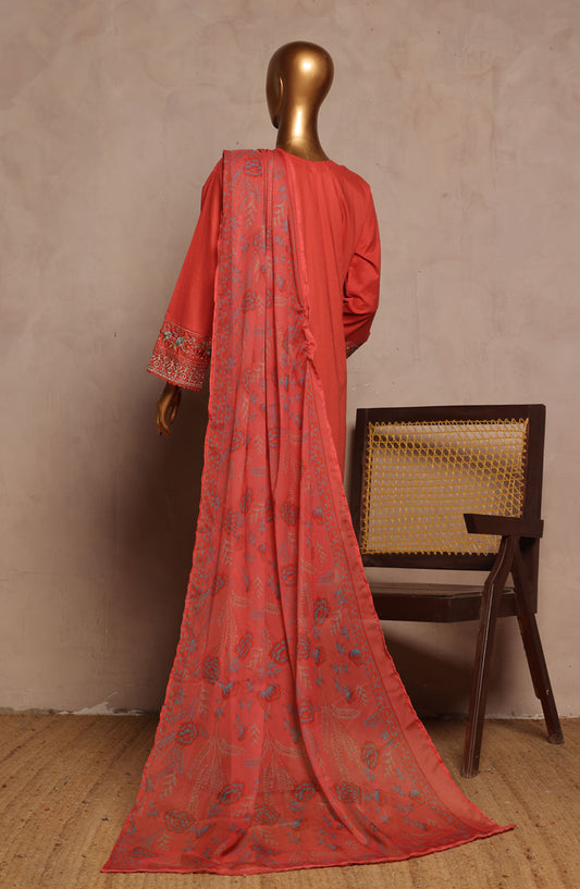 Bin Saeed Embroidered Lawn Stitched 3 Piece Suit - D-08 - BS25LPLV4 - Red - Summer Collection