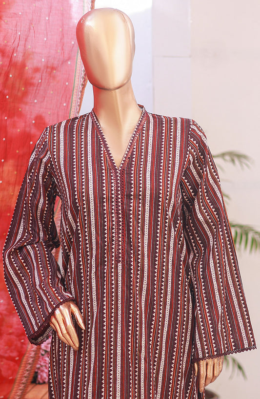 Bin Saeed Printed Lawn Stitched 3 Piece Suit - D-08 - BS25PLV6 - Maroon - Summer Collection