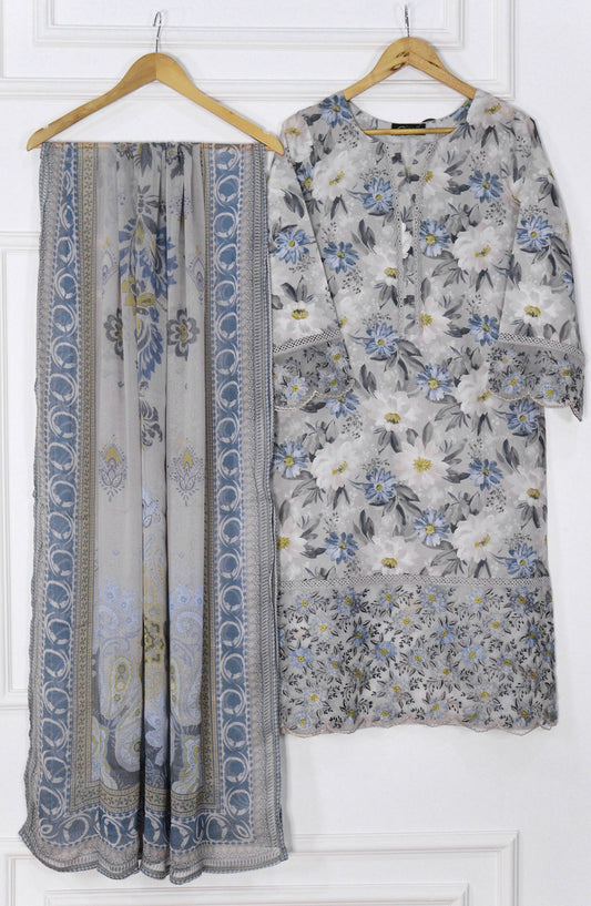 Emerge Embroidered Lawn Stitched 3 Piece Suit - D-08 - EM25CL3 - Grey - Summer Collection