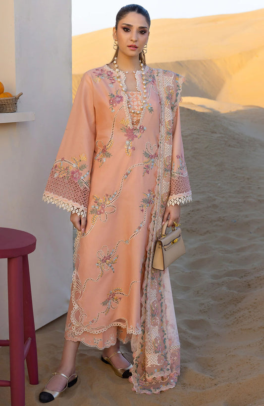 Flow by Crimson Embroidered Lawn Unstitched 3 Piece Suit - D-08 A - CRM25FL - Peach - Summer Collection