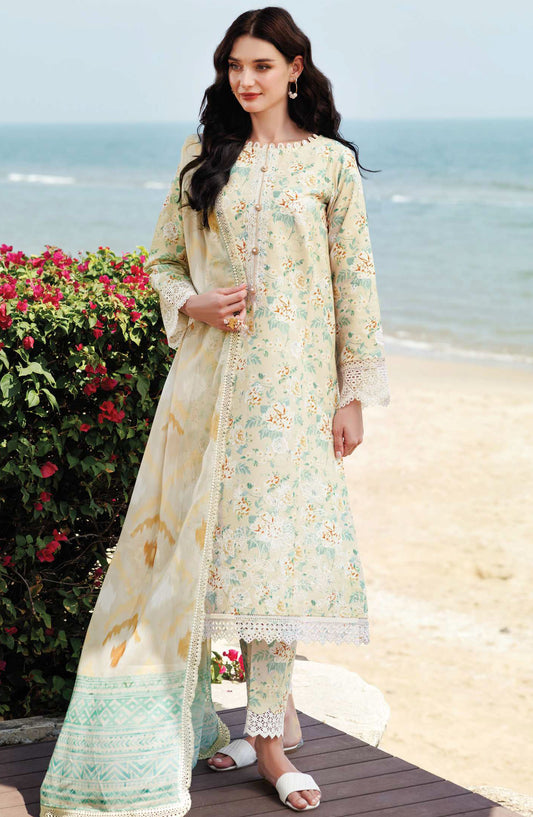 Aurea by Farasha Embroidered Lawn Unstitched 3 Piece Suit - D-08 Lush Cream - FSH25AEL - Yellow - Summer Collection
