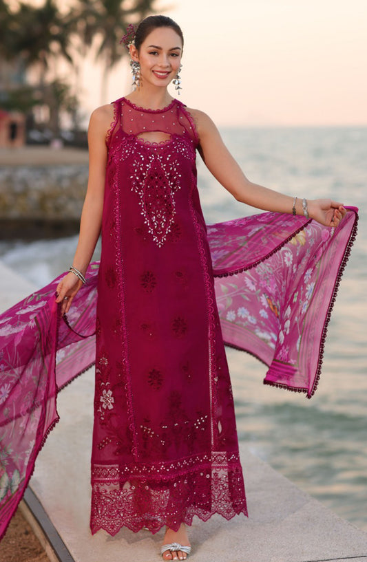 Noor by Saadia Asad Embroidered Lawn Unstitched 3 Piece - D-09-A - SA25ELL - Magenta - Summer Collection