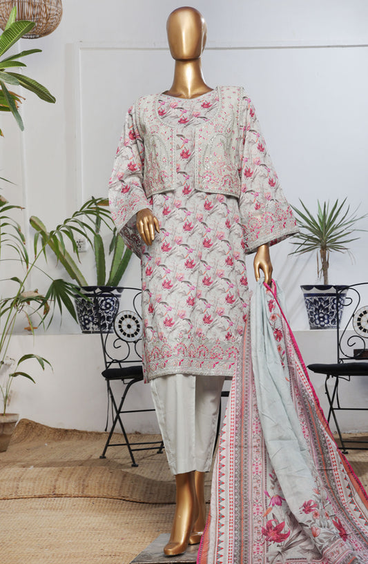 Bin Saeed Embroidered Lawn Stitched 3 Piece Suit - D-09 - BS25BEEC - Grey - Eid Collection