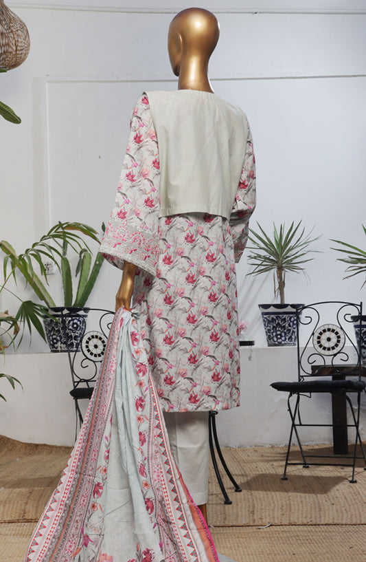 Bin Saeed Embroidered Lawn Stitched 3 Piece Suit - D-09 - BS25BEEC - Grey - Eid Collection