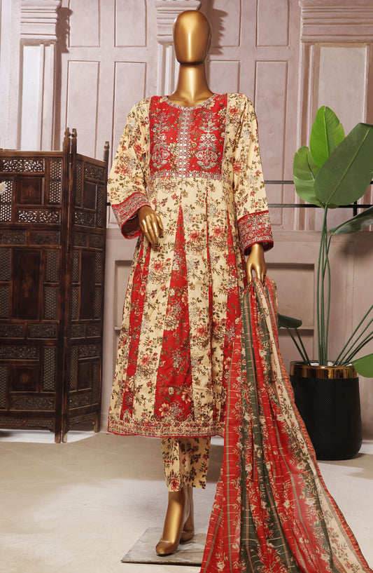Bin Saeed Embroidered Lawn Stitched 3 Piece Frock - D-09 - BS25ELEF - Red - Summer Collection