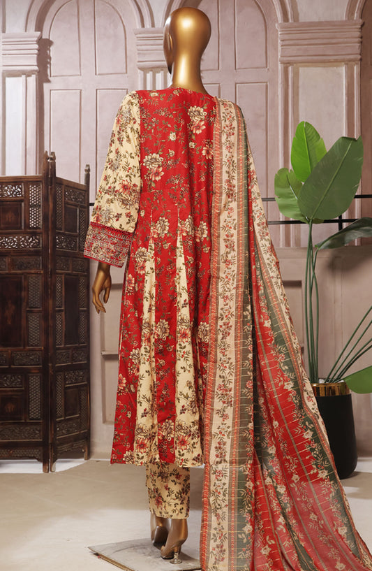 Bin Saeed Embroidered Lawn Stitched 3 Piece Frock - D-09 - BS25ELEF - Red - Summer Collection