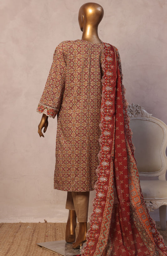 Bin Saeed Embroidered Lawn Stitched 3 Piece Suit - D-09 - BS25LELC - Brown - Summer Collection