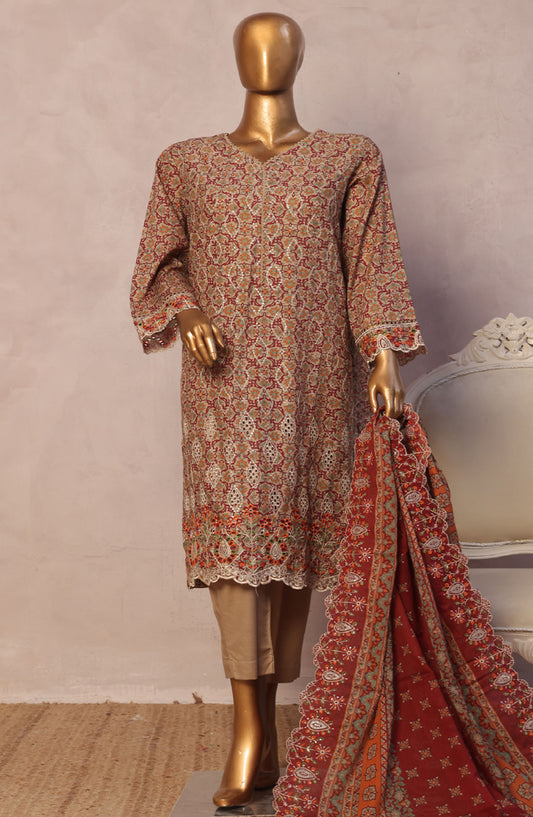 Bin Saeed Embroidered Lawn Stitched 3 Piece Suit - D-09 - BS25LELC - Brown - Summer Collection
