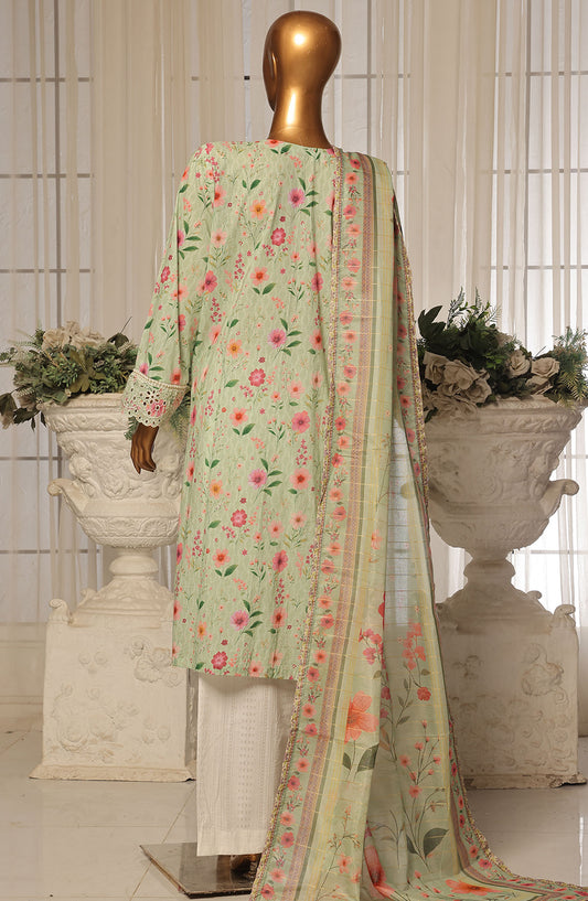 Bin Saeed Chikankari Stitched 3 Piece Suit - D-09 - BS25WNWC - Green - Summer Collection