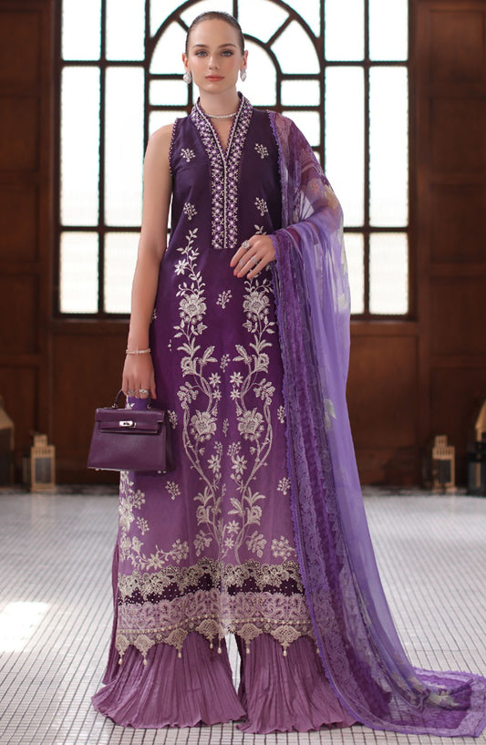 Noor by Saadia Asad Embroidered Lawn Unstitched 3 Piece Suit - D-09 - SA25ELSL - Purple - Eid Collection