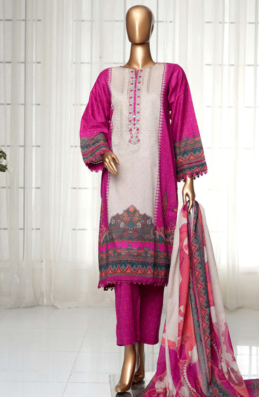 Sadabahar Printed Lawn Stitched 3 Piece Suit - D-09 - SDB25PLV3 - Magenta - Summer Collection