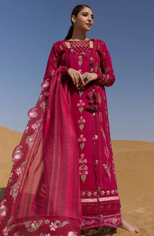 Flow by Crimson Embroidered Lawn Unstitched 3 Piece Suit - D-09 A - CRM25FL - Magenta - Summer Collection