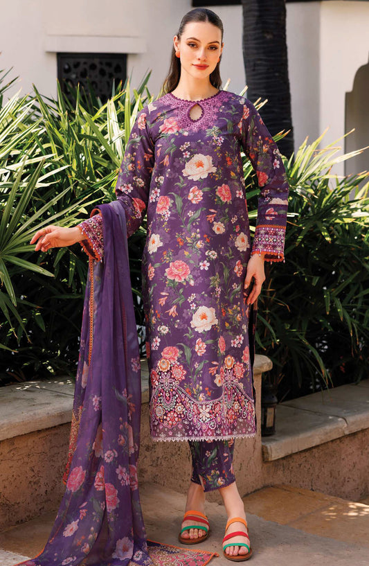 Aurea by Farasha Embroidered Lawn Unstitched 3 Piece Suit - D-09 Majestic Purple - FSH25AEL - Purple - Summer Collection