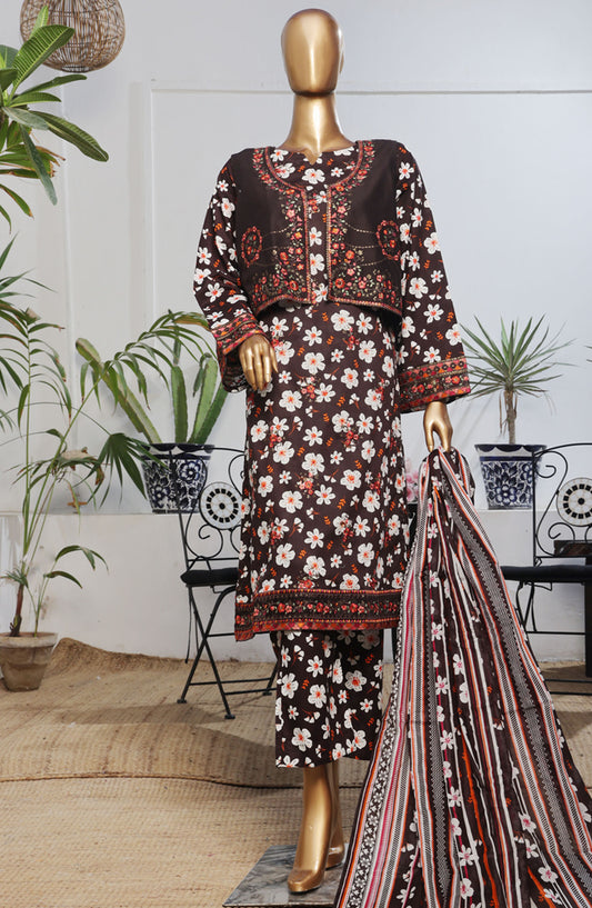 Bin Saeed Embroidered Lawn Stitched 3 Piece Suit - D-10 - BS25BEEC - Brown - Eid Collection