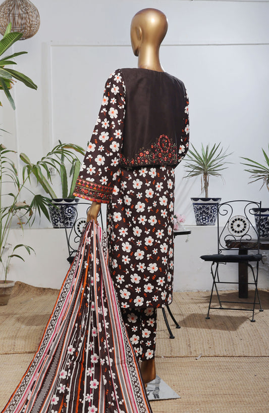 Bin Saeed Embroidered Lawn Stitched 3 Piece Suit - D-10 - BS25BEEC - Brown - Eid Collection