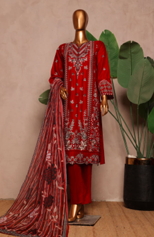 Bin Saeed Embroidered Lawn Stitched 3 Piece Suit - D-10 - BS25LPLV4 - Red - Summer Collection