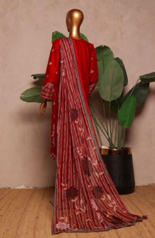 Bin Saeed Embroidered Lawn Stitched 3 Piece Suit - D-10 - BS25LPLV4 - Red - Summer Collection
