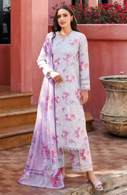 Aurea by Farasha Embroidered Lawn Unstitched 3 Piece Suit - D-11 Rosy Mist - FSH25AEL - Purple - Summer Collection