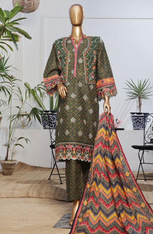 Bin Saeed Embroidered Lawn Stitched 3 Piece Suit - D-12 - BS25BEEC - Green - Eid Collection