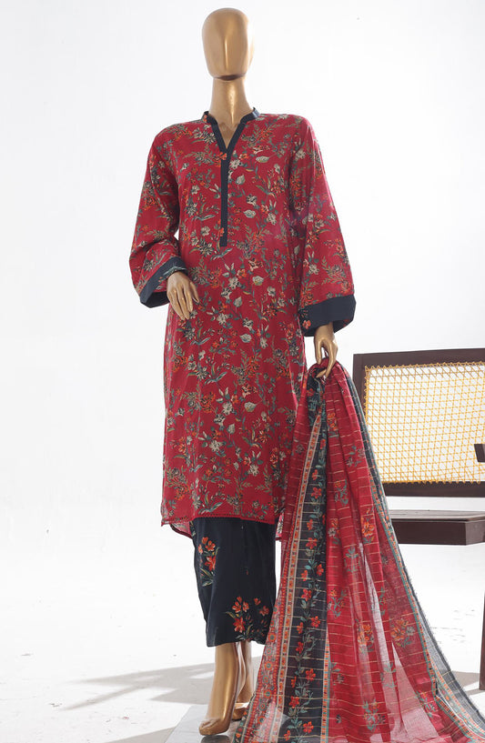Bin Saeed Printed Lawn Stitched 3 Piece Suit - D-12 - BS25EPLV3 - Red - Summer Collection