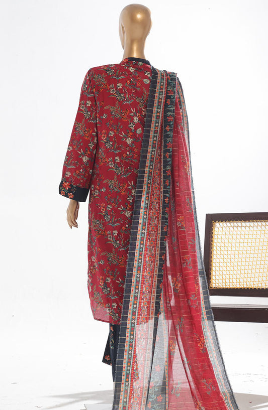 Bin Saeed Printed Lawn Stitched 3 Piece Suit - D-12 - BS25EPLV3 - Red - Summer Collection