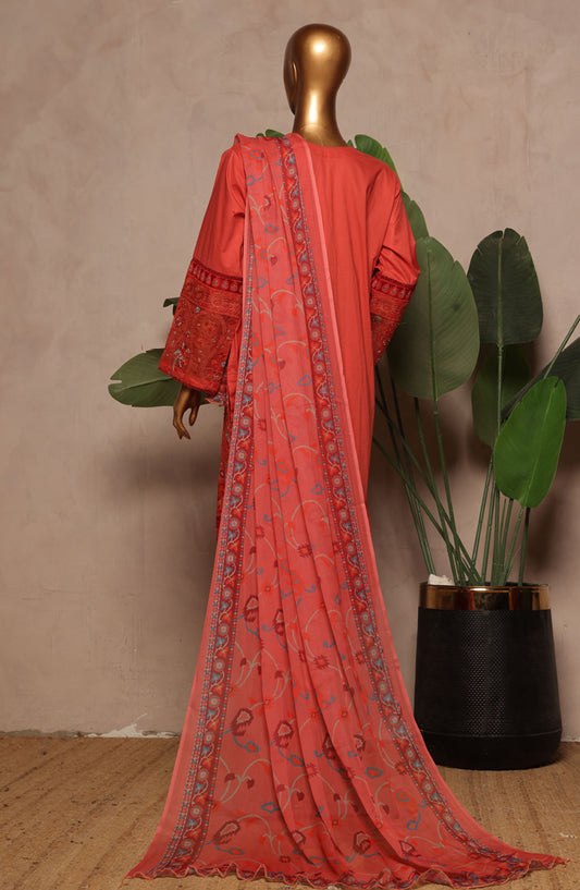 Bin Saeed Embroidered Lawn Stitched 3 Piece Suit - D-12 - BS25LPLV4 - Red - Summer Collection