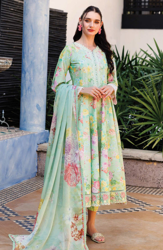 Aurea by Farasha Embroidered Lawn Unstitched 3 Piece Suit - D-12 Mint Dew - FSH25AEL - Green - Summer Collection