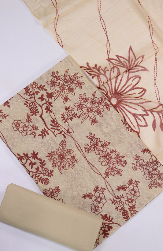 Maya by Amna Khadija Printed Lawn Unstitched 3 Piece Suit - D-13 - AM25MPPSL - Off White - Summer Collection