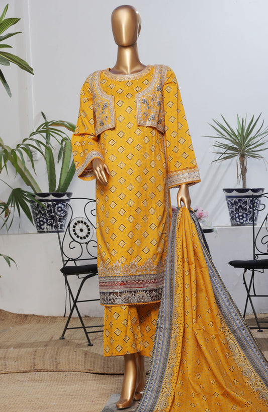 Bin Saeed Embroidered Lawn Stitched 3 Piece Suit - D-13 - BS25BEEC - Yellow - Eid Collection