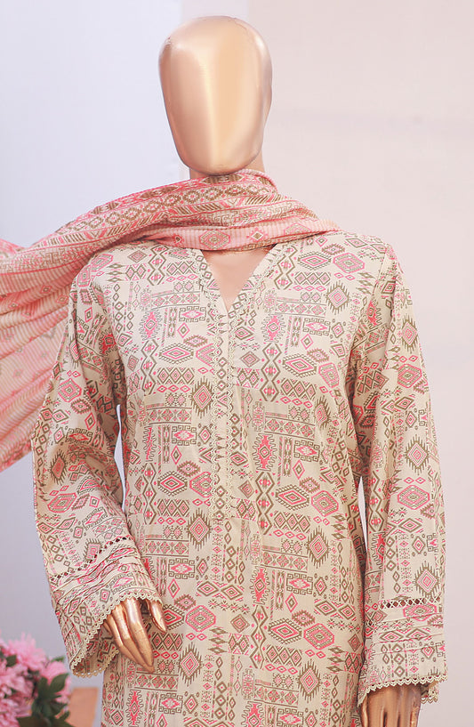 Bin Saeed Printed Lawn Stitched 3 Piece Suit - D-13 - BS25PLV6 - Beige - Summer Collection