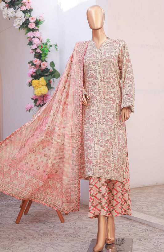Bin Saeed Printed Lawn Stitched 3 Piece Suit - D-13 - BS25PLV6 - Beige - Summer Collection