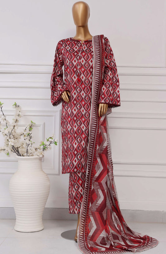 Sadabahar Printed Lawn Stitched 3 Piece Suit - D-13 - SBD25PLCV4 - Red - Summer Collection