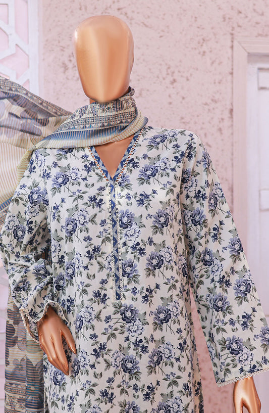 Bin Saeed Printed Lawn Stitched 3 Piece Suit - D-14 - BS25EPLV5 - White - Summer Collection