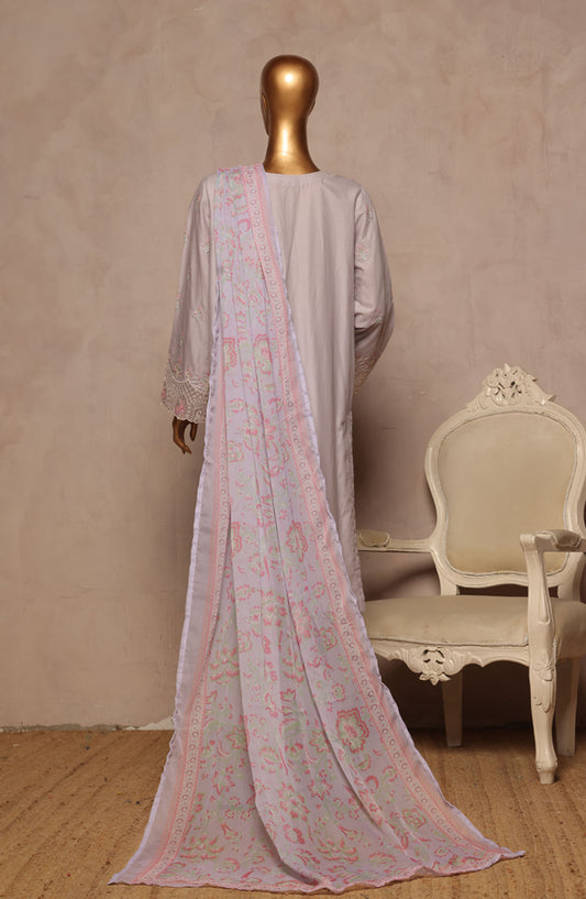 Bin Saeed Embroidered Lawn Stitched 3 Piece Suit - D-14 - BS25LPLV4 - Grey - Summer Collection