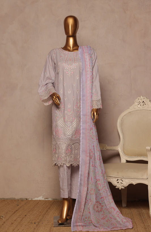 Bin Saeed Embroidered Lawn Stitched 3 Piece Suit - D-14 - BS25LPLV4 - Grey - Summer Collection