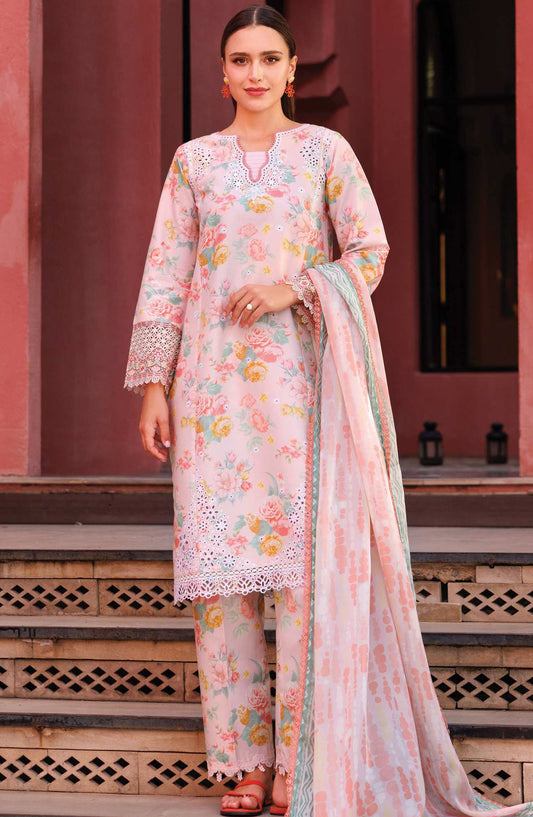 Aurea by Farasha Embroidered Lawn Unstitched 3 Piece Suit - D-14 Peach Glow - FSH25AEL - Pink - Summer Collection