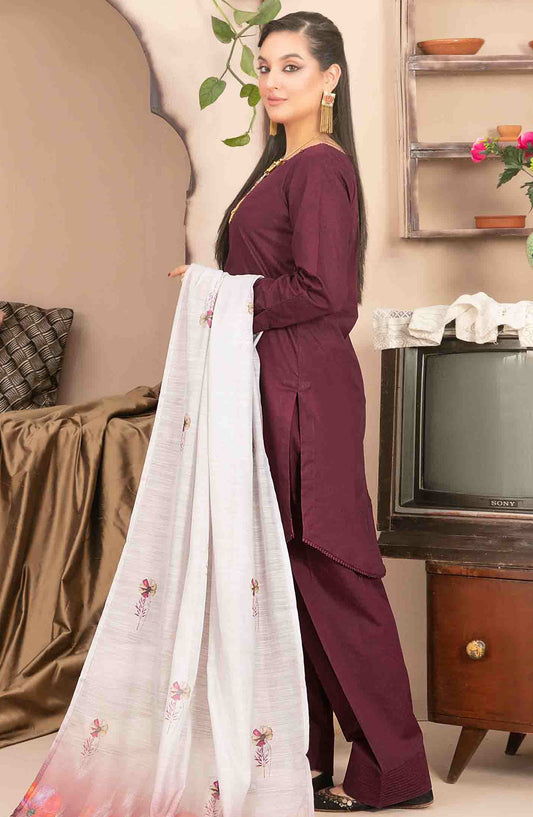 Pushpa by Tawakkal Fabric Printed Lawn Stitched 3 Piece Suit - D-1541 - TF25PS - Maroon - Summer Collection