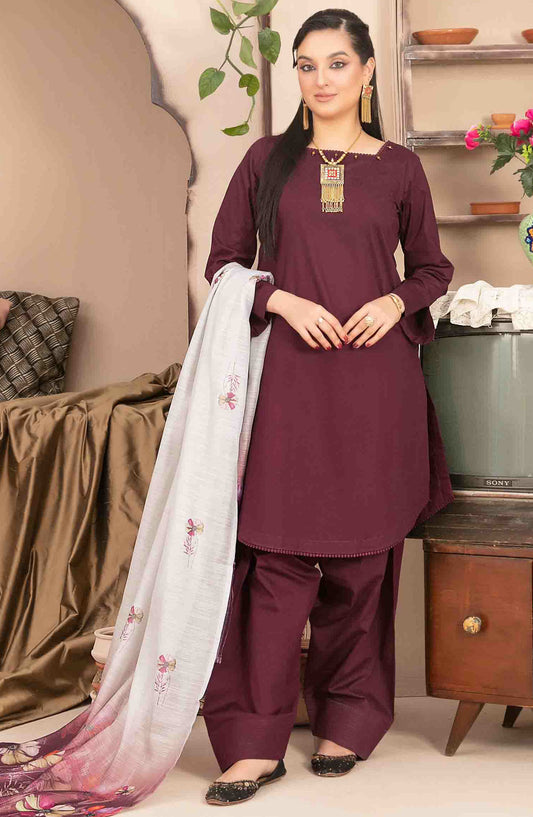 Pushpa by Tawakkal Fabric Printed Lawn Stitched 3 Piece Suit - D-1541 - TF25PS - Maroon - Summer Collection