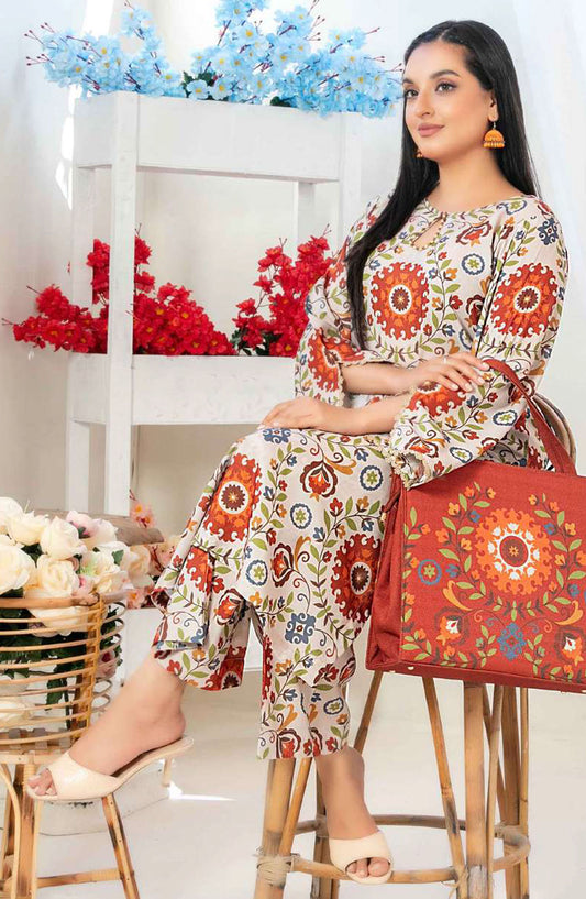 Glo by Tawakkal Fabric Printed Lawn Stitched 2 Piece Suit - D-1557 - TF25GLOV2 - Beige - Summer Collection