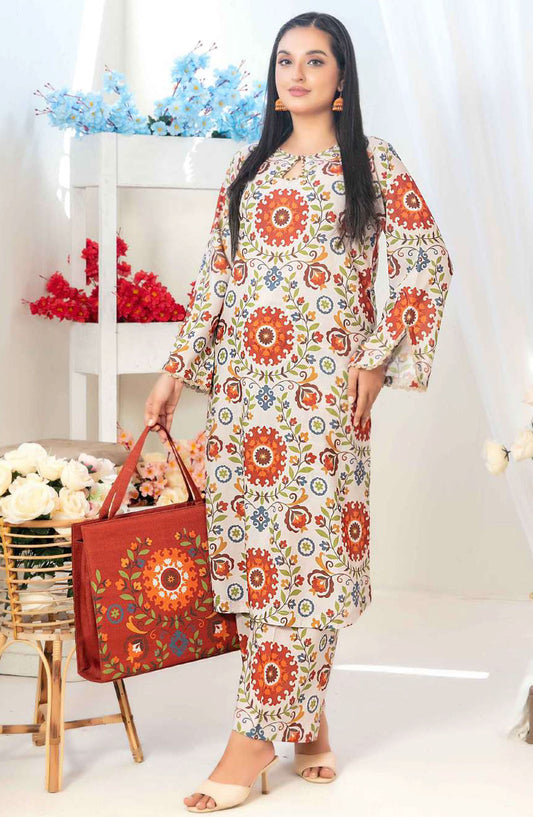 Glo by Tawakkal Fabric Printed Lawn Stitched 2 Piece Suit - D-1557 - TF25GLOV2 - Beige - Summer Collection